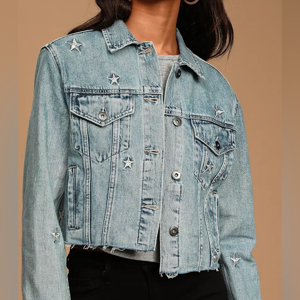 Pistola Naya Light Wash Star Embroidered Denim Jacket